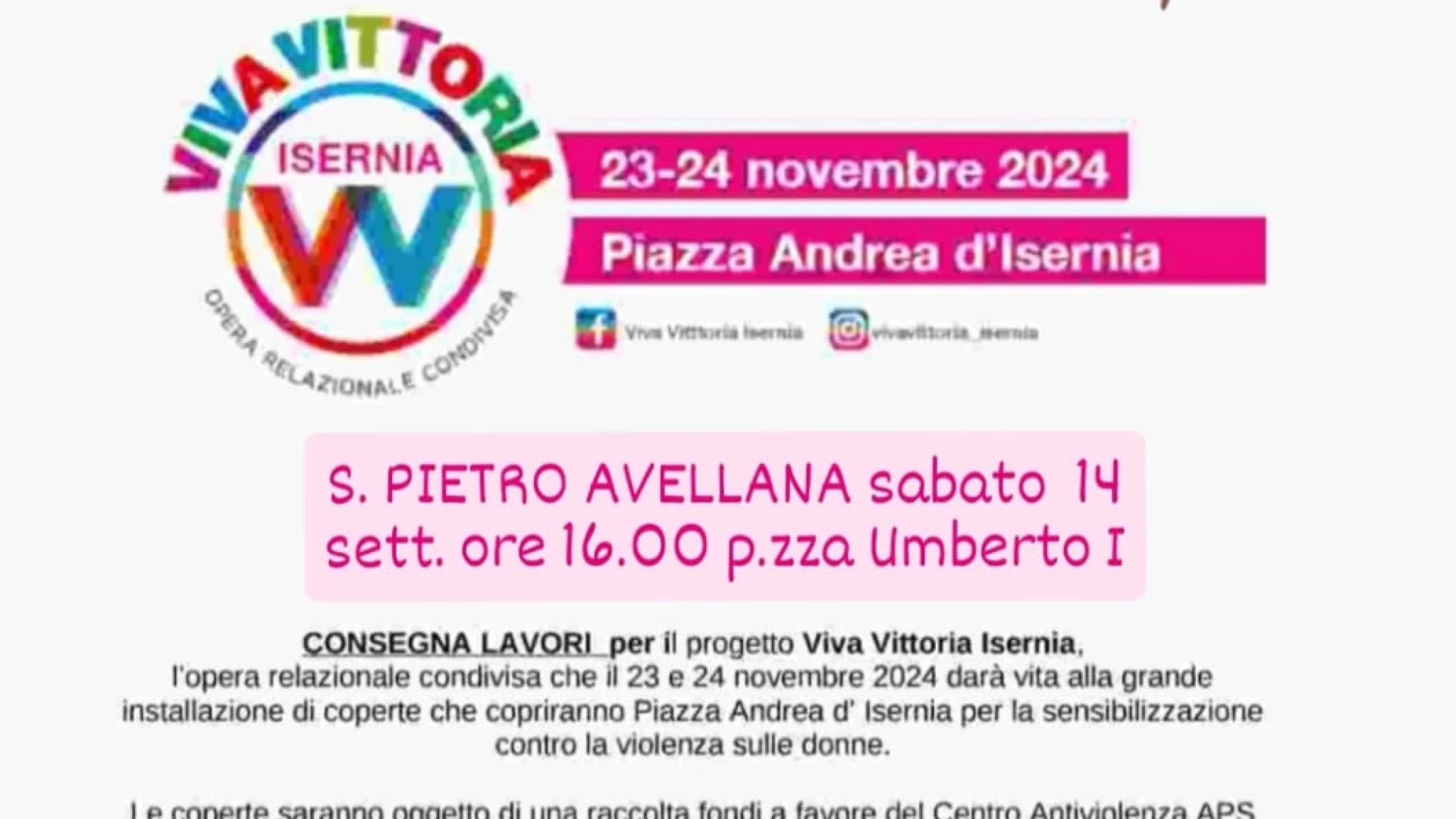 San Pietro Avellana: sabato 14 settembre la consegna dei lavori del progetto "Me Too" realizzato con l'associazione Viva Vittoria Isernia